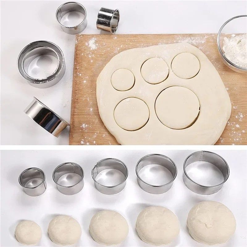 Premium Stainless Steel Round Biscuit  Dumpling Cutter  5Piece Set DIY Pastry  Dough Ring Mold 6