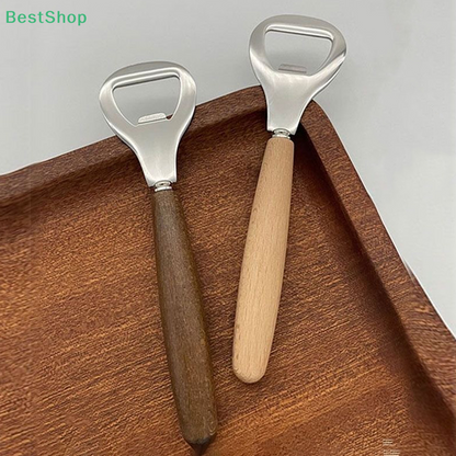 Beer and Soda Drink Opener, Wooden Handle Stainless Steel Bottle Opener