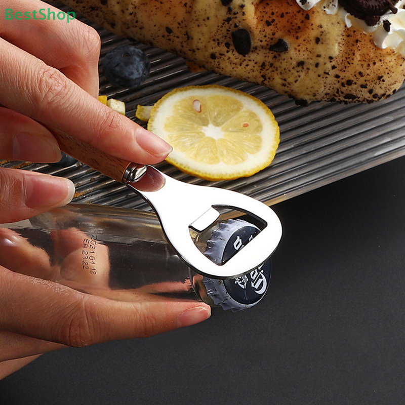 Beer And Soda Drink Opener Wooden Handle Stainless Steel Bottle Opener 1