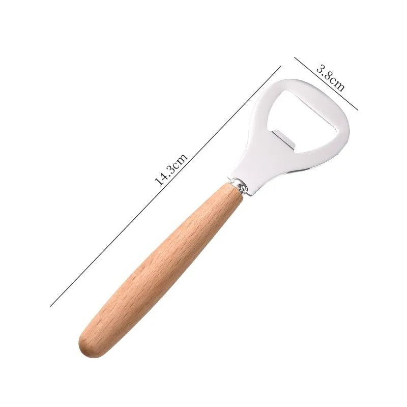 Beer And Soda Drink Opener Wooden Handle Stainless Steel Bottle Opener 4