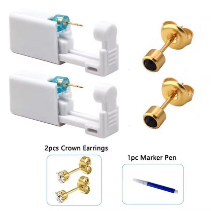 2PCS Disposable Ear Piercing Kit  Builtin Stud Guns  Bonus Cubic Zirconia Earrings  Safe  Easy Home