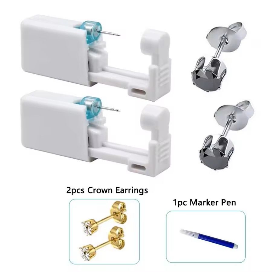 2PCS Disposable Ear Piercing Kit  Builtin Stud Guns  Bonus Cubic Zirconia Earrings  Safe  Easy Home