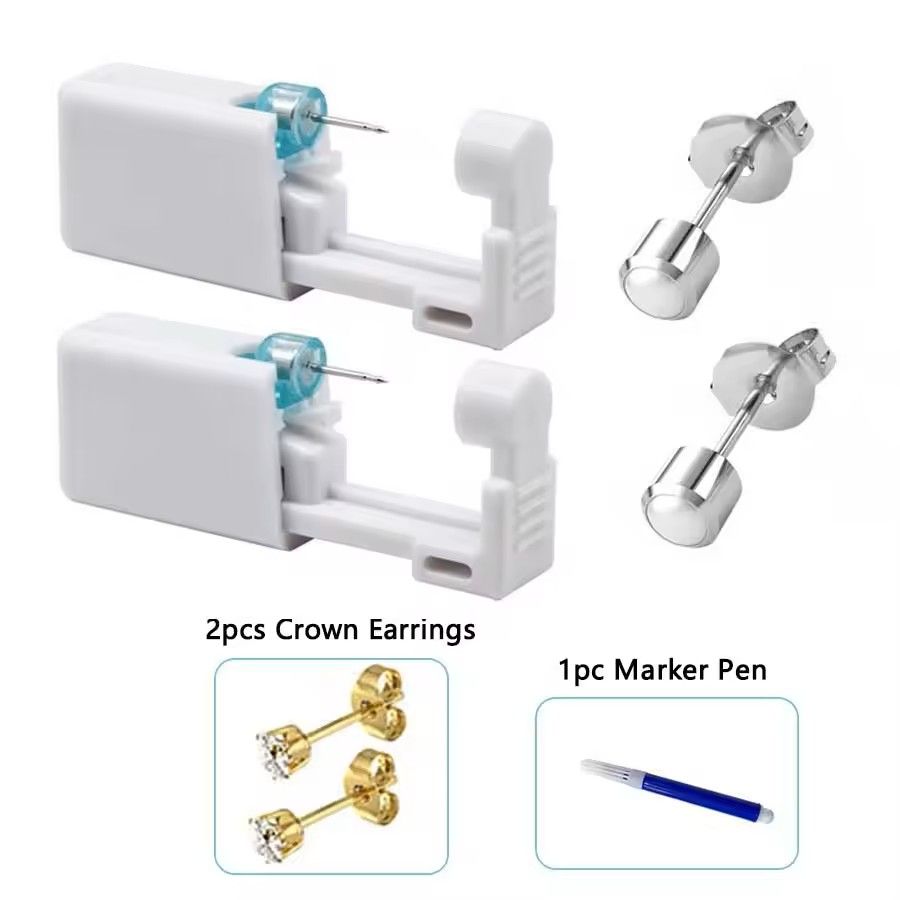 2PCS Disposable Ear Piercing Kit  Builtin Stud Guns  Bonus Cubic Zirconia Earrings  Safe  Easy Home