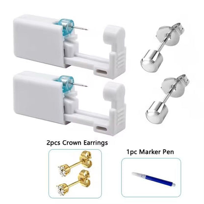 2PCS Disposable Ear Piercing Kit  Builtin Stud Guns  Bonus Cubic Zirconia Earrings  Safe  Easy Home