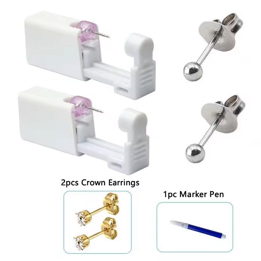 2PCS Disposable Ear Piercing Kit  Builtin Stud Guns  Bonus Cubic Zirconia Earrings  Safe  Easy Home