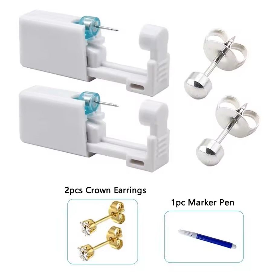 2PCS Disposable Ear Piercing Kit  Builtin Stud Guns  Bonus Cubic Zirconia Earrings  Safe  Easy Home