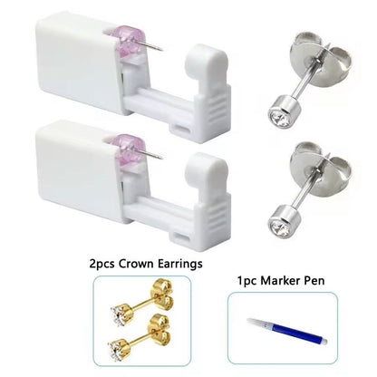 2PCS Disposable Ear Piercing Kit  Builtin Stud Guns  Bonus Cubic Zirconia Earrings  Safe  Easy Home