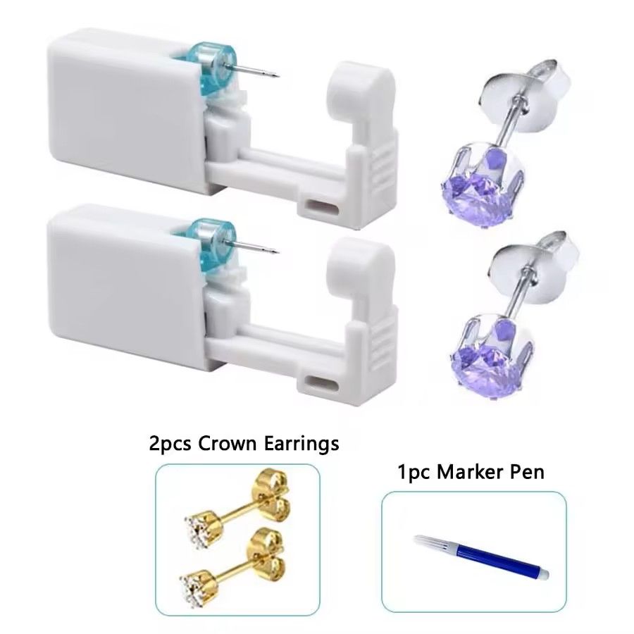 2PCS Disposable Ear Piercing Kit  Builtin Stud Guns  Bonus Cubic Zirconia Earrings  Safe  Easy Home