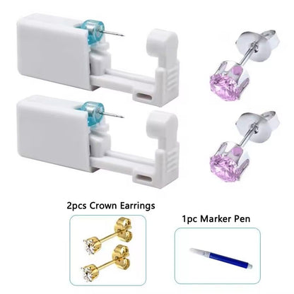 2PCS Disposable Ear Piercing Kit  Builtin Stud Guns  Bonus Cubic Zirconia Earrings  Safe  Easy Home