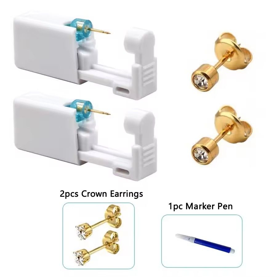 2PCS Disposable Ear Piercing Kit  Builtin Stud Guns  Bonus Cubic Zirconia Earrings  Safe  Easy Home