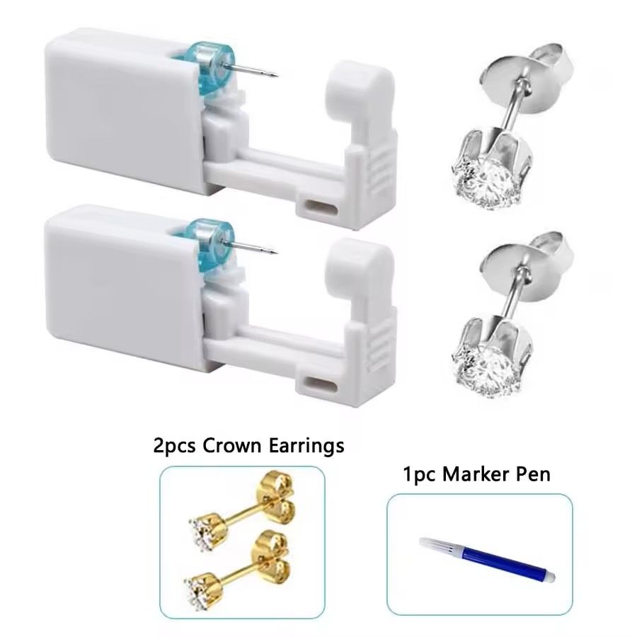 2PCS Disposable Ear Piercing Kit  Builtin Stud Guns  Bonus Cubic Zirconia Earrings  Safe  Easy Home