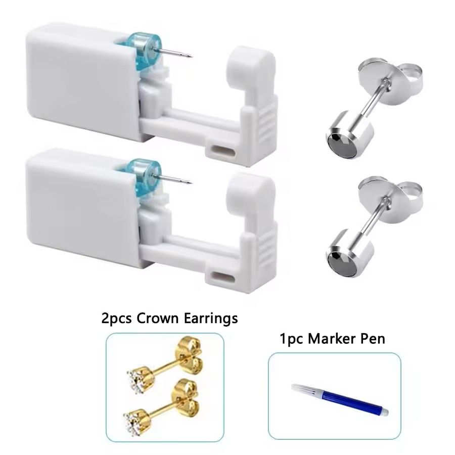 2PCS Disposable Ear Piercing Kit  Builtin Stud Guns  Bonus Cubic Zirconia Earrings  Safe  Easy Home