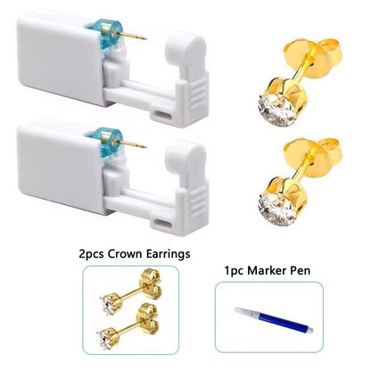 2PCS Disposable Ear Piercing Kit  Builtin Stud Guns  Bonus Cubic Zirconia Earrings  Safe  Easy Home