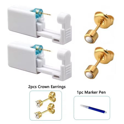 2PCS Disposable Ear Piercing Kit  Builtin Stud Guns  Bonus Cubic Zirconia Earrings  Safe  Easy Home