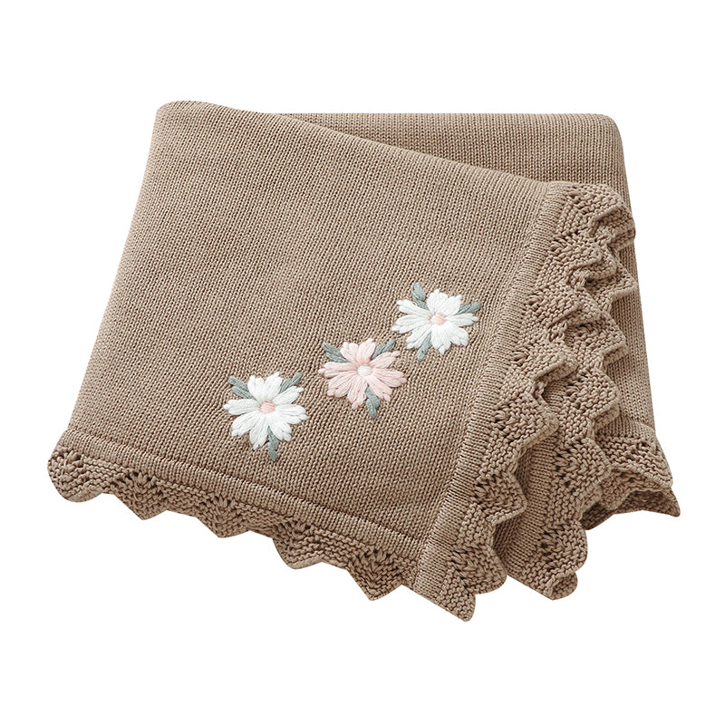 Knitted Baby Cotton Blankets With Floral Embroidery Stroller Bedding For Newborns Infant Receiving  5
