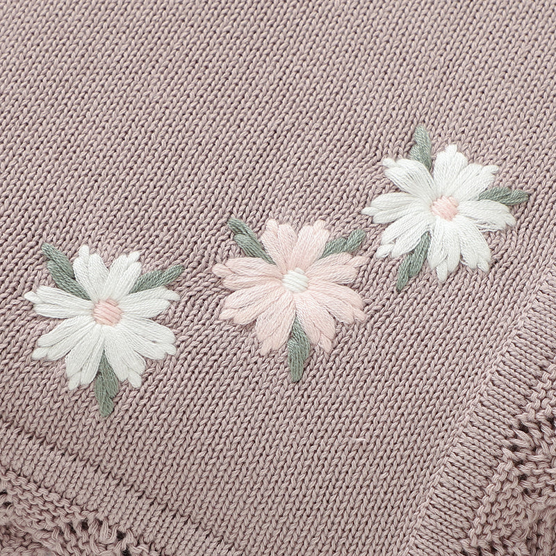 Knitted Baby Cotton Blankets With Floral Embroidery Stroller Bedding For Newborns Infant Receiving  4