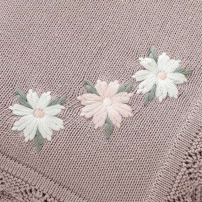 Knitted Baby Cotton Blankets With Floral Embroidery Stroller Bedding For Newborns Infant Receiving  4