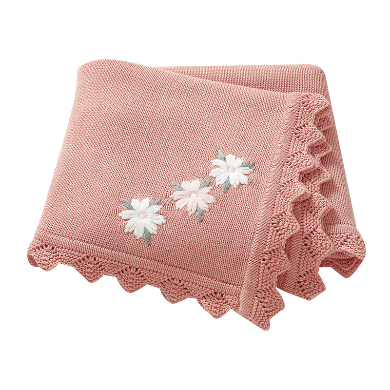 Knitted Baby Cotton Blankets With Floral Embroidery Stroller Bedding For Newborns Infant Receiving  6