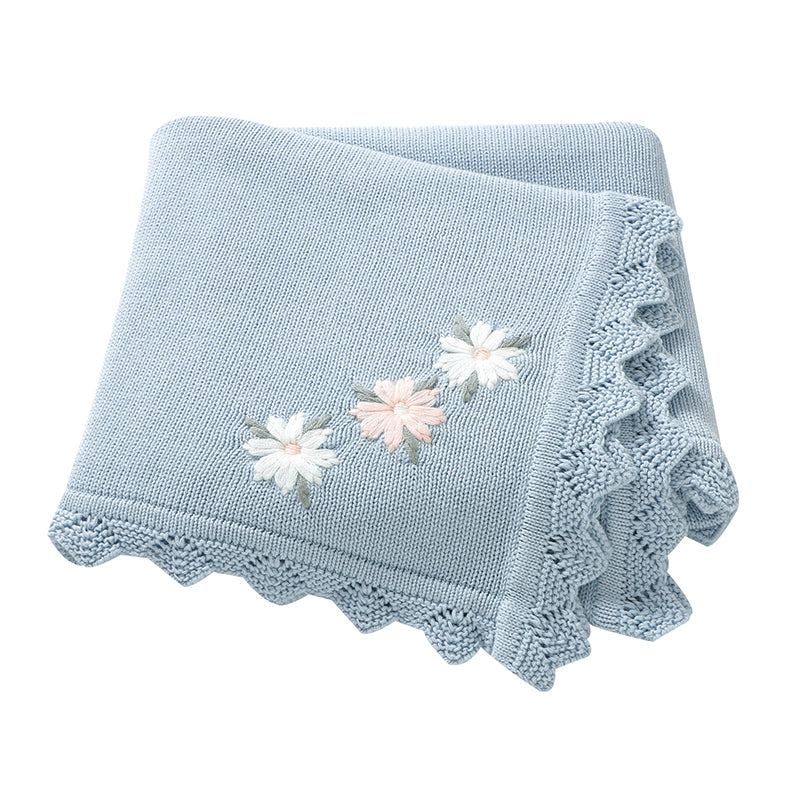 Knitted Baby Cotton Blankets With Floral Embroidery Stroller Bedding For Newborns Infant Receiving  7