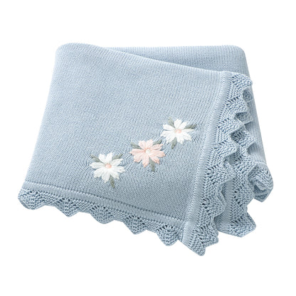 Knitted Baby Cotton Blankets With Floral Embroidery Stroller Bedding For Newborns Infant Receiving  7