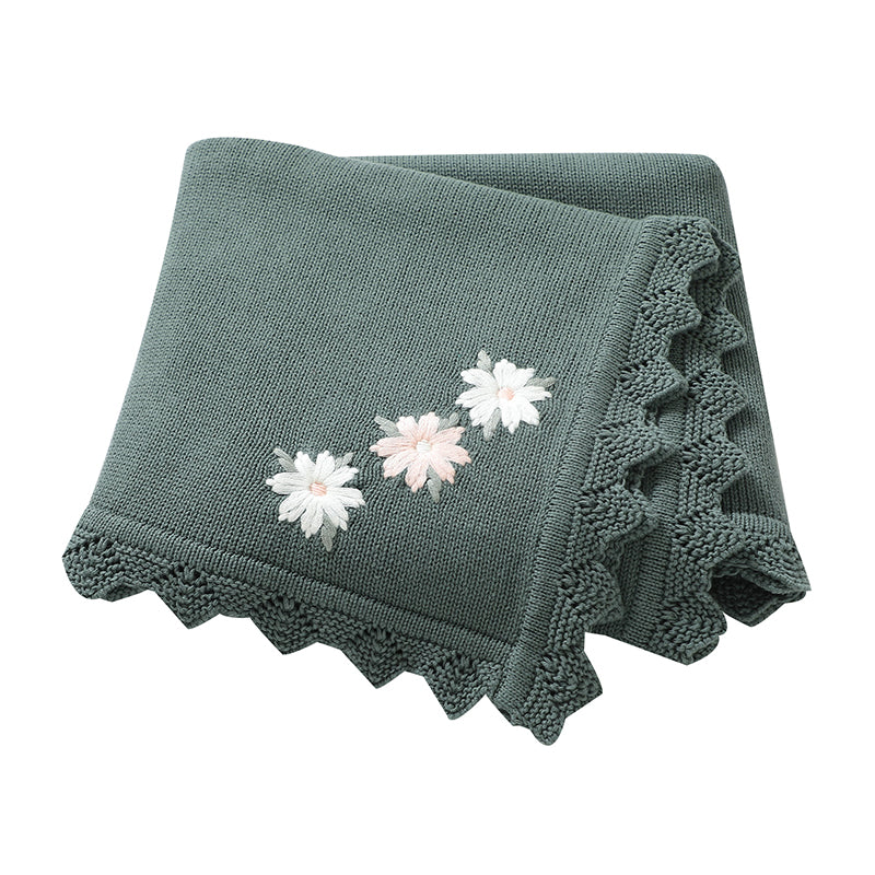 Knitted Baby Cotton Blankets With Floral Embroidery Stroller Bedding For Newborns Infant Receiving  8