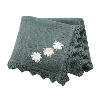 Knitted Baby Cotton Blankets With Floral Embroidery Stroller Bedding For Newborns Infant Receiving  8