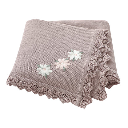 Knitted Baby Cotton Blankets With Floral Embroidery Stroller Bedding For Newborns Infant Receiving  9