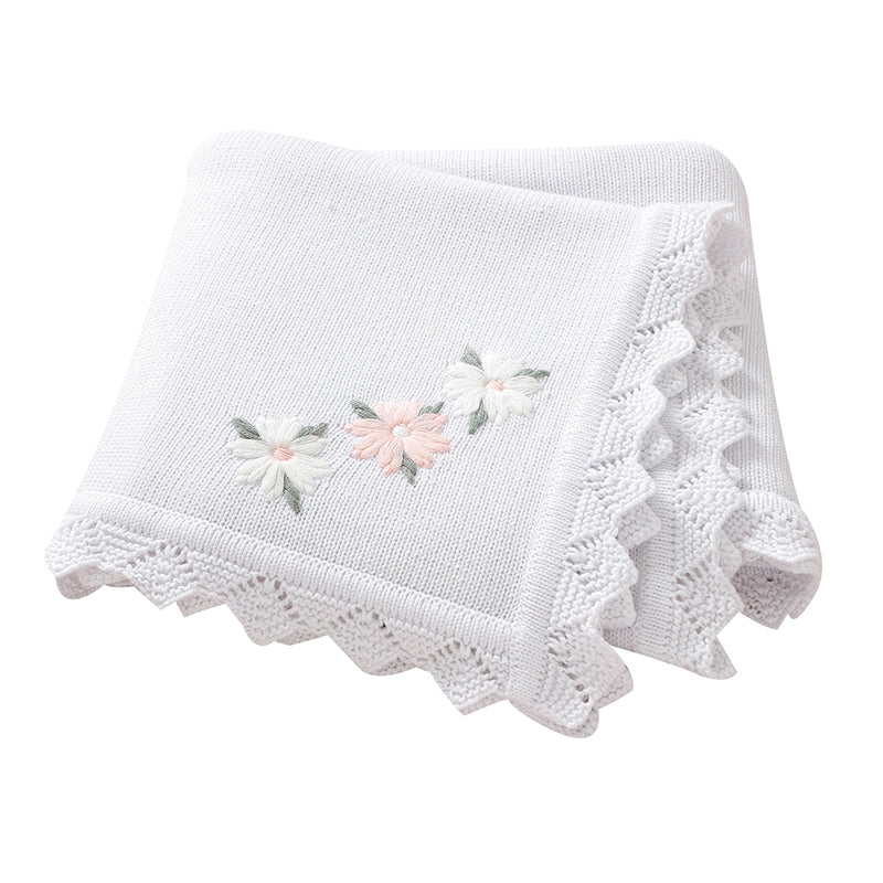 Knitted Baby Cotton Blankets With Floral Embroidery Stroller Bedding For Newborns Infant Receiving  10