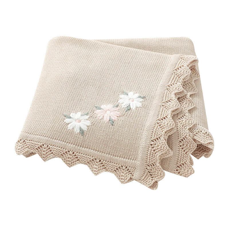 Knitted Baby Cotton Blankets With Floral Embroidery Stroller Bedding For Newborns Infant Receiving  11