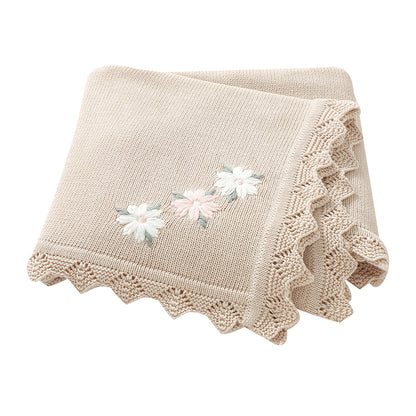 Knitted Baby Cotton Blankets With Floral Embroidery Stroller Bedding For Newborns Infant Receiving  11