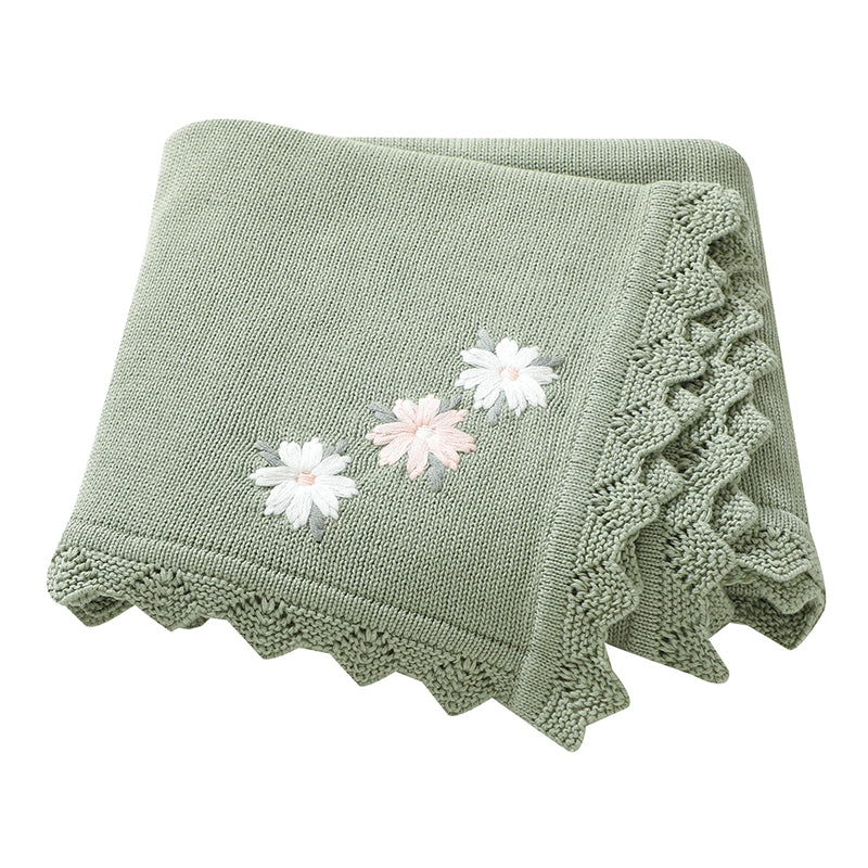 Knitted Baby Cotton Blankets With Floral Embroidery Stroller Bedding For Newborns Infant Receiving  12