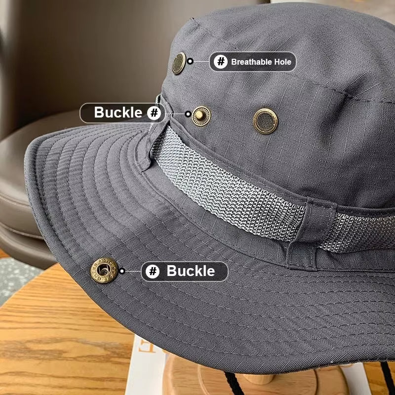 Foldable Adjustable Chin Strap Wide Brim Boonie Hat, Unisex Sun Hat for Outdoor Fishing, Superior Hiking Hunting