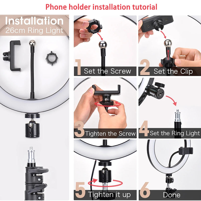 LED Ring Light with Phone Holder for TikTok YouTube Makeup Live Studio