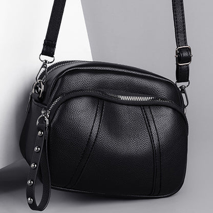 Women's Mobile Phone Bag with Rivet Zipper and Simple Soft Leather Shoulder Crossbody Small Square Bag