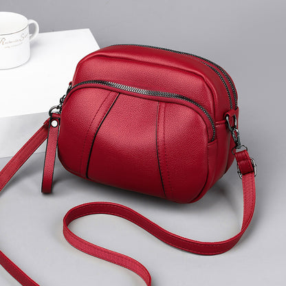 Womens Mobile Phone Bag With Rivet Zipper And Simple Soft Leather Shoulder Crossbody Small Square B 1