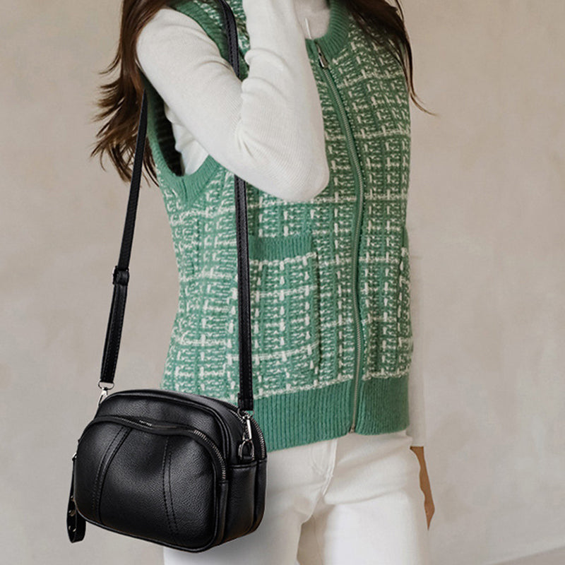 Womens Mobile Phone Bag With Rivet Zipper And Simple Soft Leather Shoulder Crossbody Small Square B 2