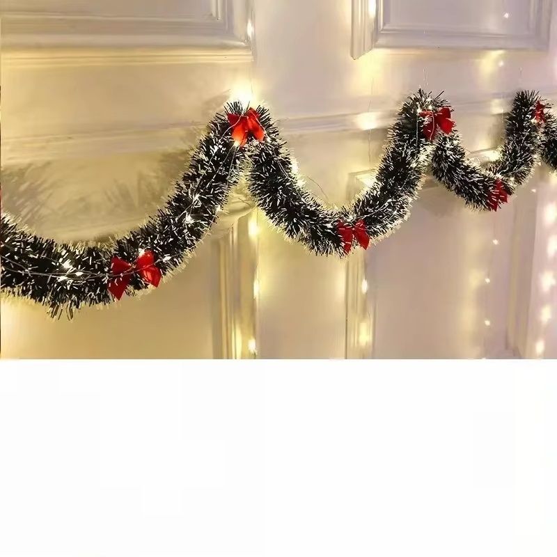 Christmas Tinsel Garland With LED Lights Metallic Twist Hanging Garland For Fireplace And Xmas Deco 6