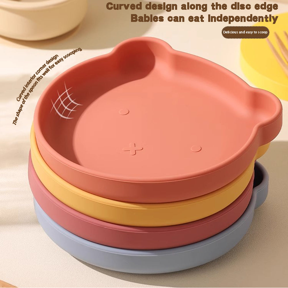Silicone Tableware Set Cartoon Baby Dinner Plate Fork Spoon Set Baby Silicone Bowl Auxiliary Food B