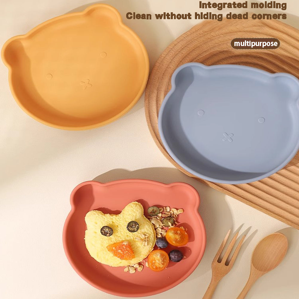 Silicone Tableware Set Cartoon Baby Dinner Plate Fork Spoon Set Baby Silicone Bowl Auxiliary Food B
