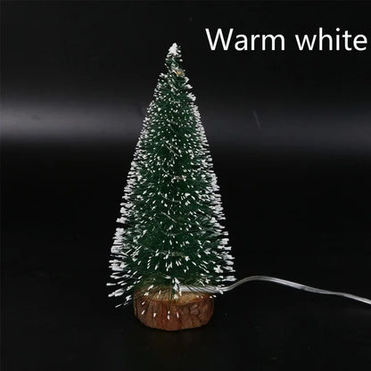 LED Light Mini Artificial Christmas Tree Decor, Frost Snow Tabletop Xmas Decoration