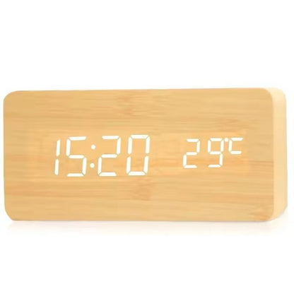 Wooden LED Digital Alarm Clock With Temperature Display  Desk  Bedside Clock For Home  Office 1