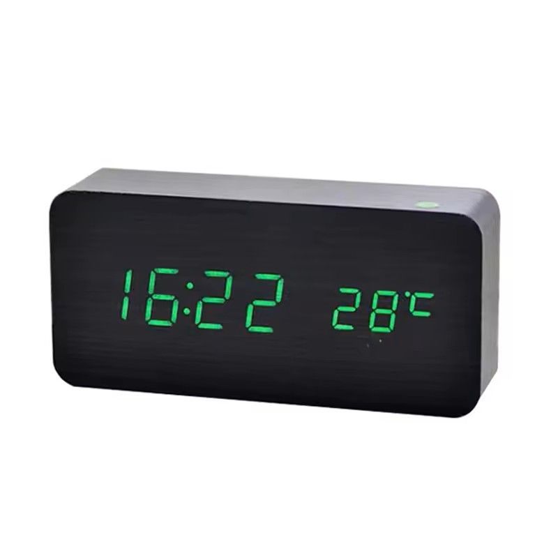 Wooden LED Digital Alarm Clock With Temperature Display  Desk  Bedside Clock For Home  Office 2