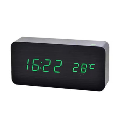 Wooden LED Digital Alarm Clock With Temperature Display  Desk  Bedside Clock For Home  Office 2