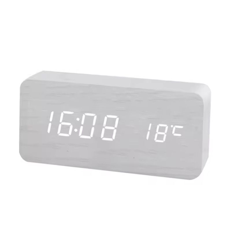 Wooden LED Digital Alarm Clock With Temperature Display  Desk  Bedside Clock For Home  Office 4