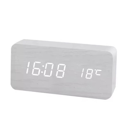 Wooden LED Digital Alarm Clock With Temperature Display  Desk  Bedside Clock For Home  Office 4