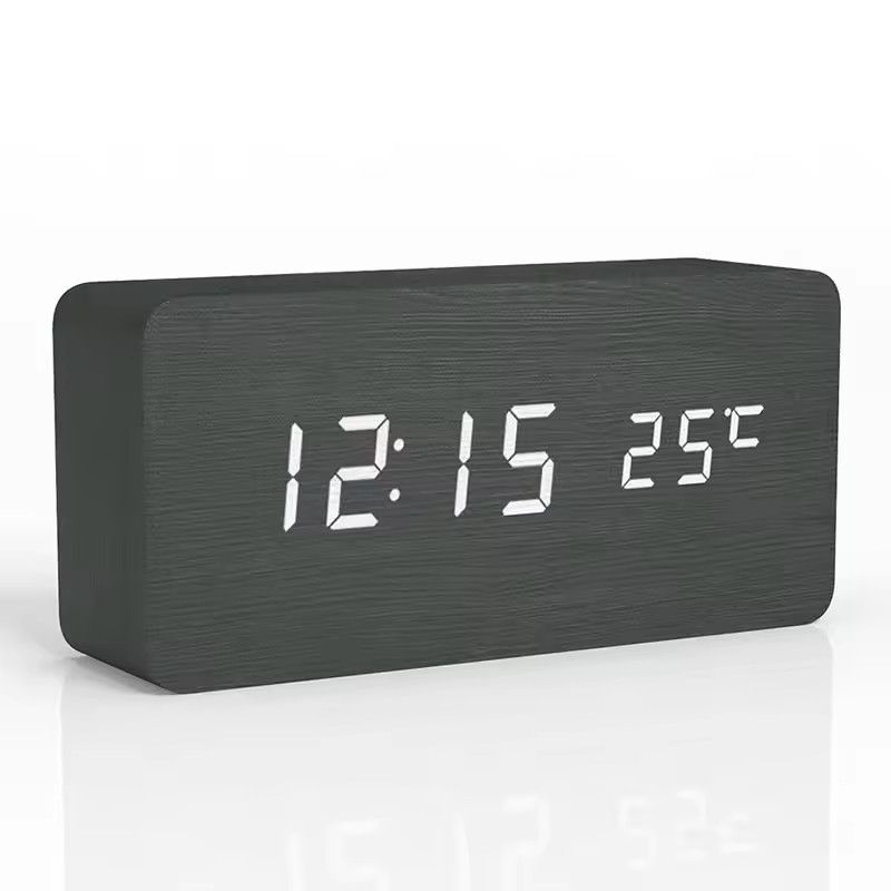 Wooden LED Digital Alarm Clock With Temperature Display  Desk  Bedside Clock For Home  Office 10