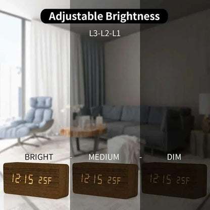 Wooden LED Digital Alarm Clock With Temperature Display  Desk  Bedside Clock For Home  Office 12