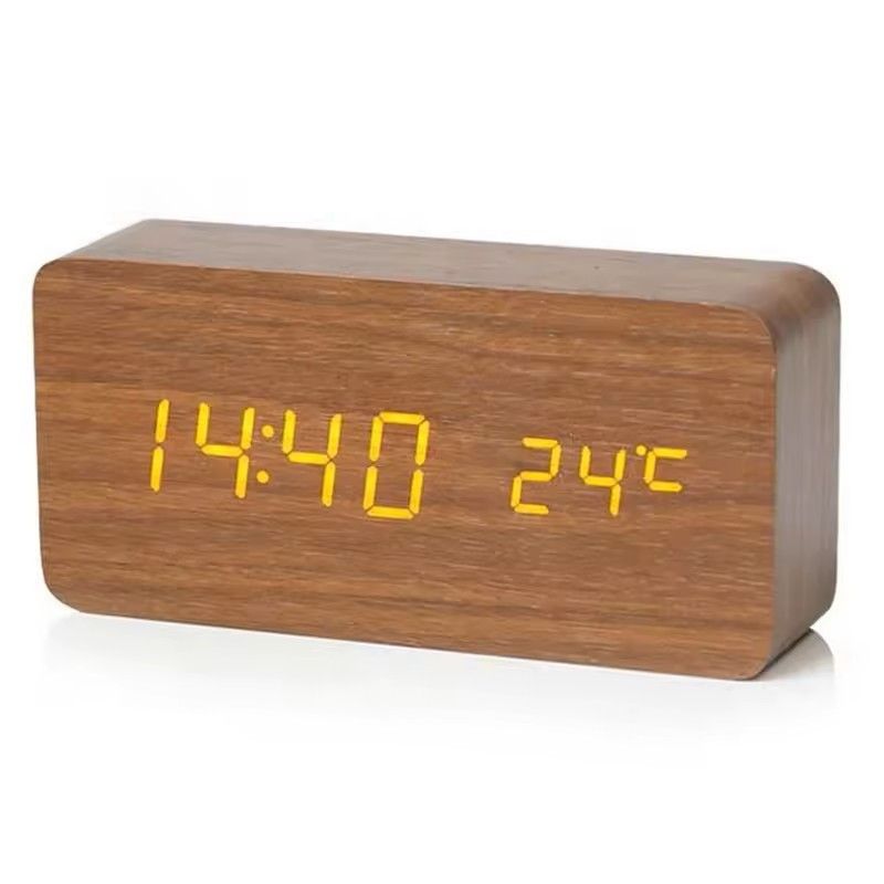 Wooden LED Digital Alarm Clock With Temperature Display  Desk  Bedside Clock For Home  Office 6