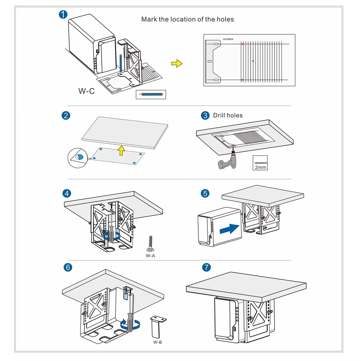 Monzlteck Adjustable UnderDesk Mount Bracket For PC  NAS Storage 2
