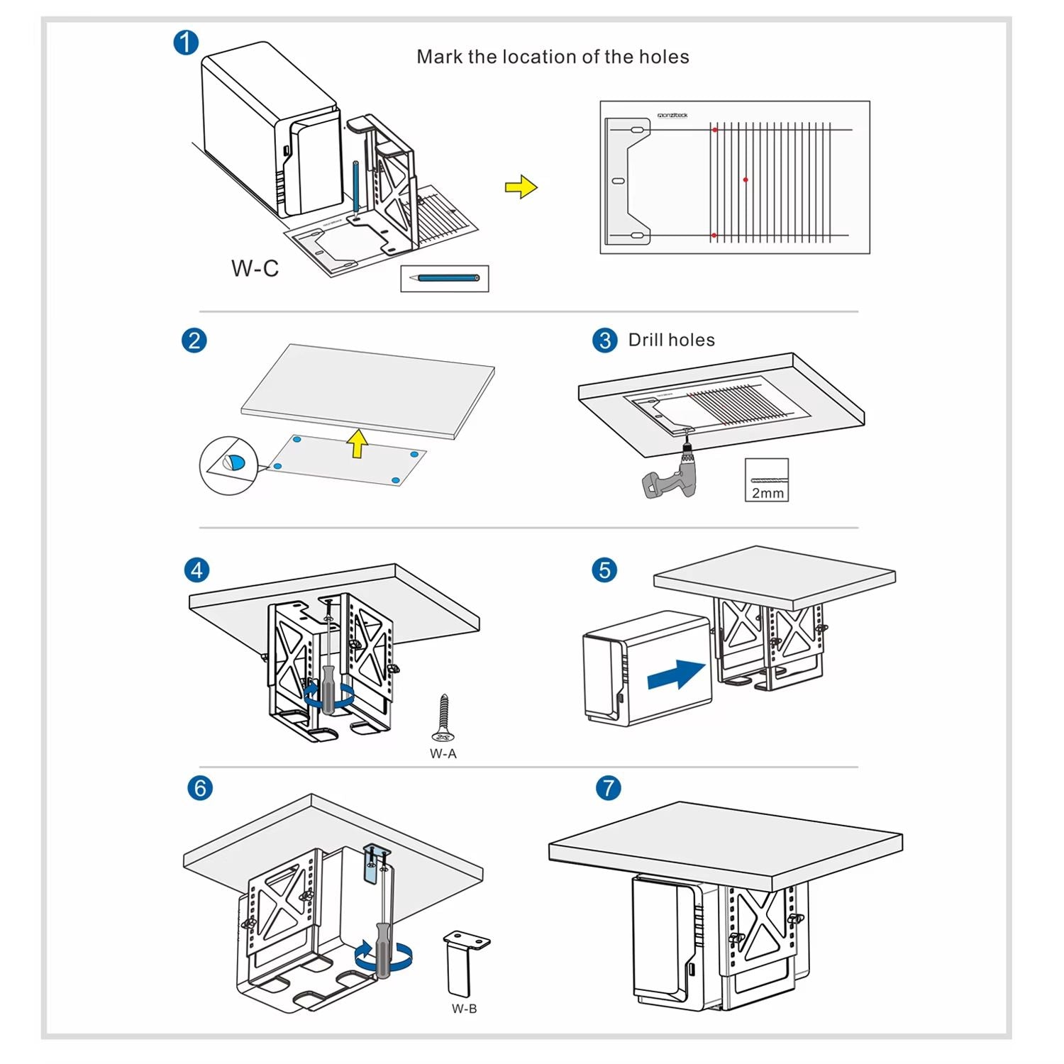 Monzlteck Adjustable UnderDesk Mount Bracket For PC  NAS Storage 2